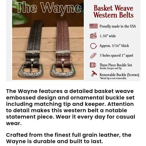 Bull Hide Belt Co. The Wayne Basket Weave Embossed Leather Belt Black Size 44 - Picture 4 of 15